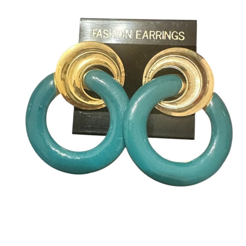 Vintage Enamel Gold and Blue Fashion Earrings